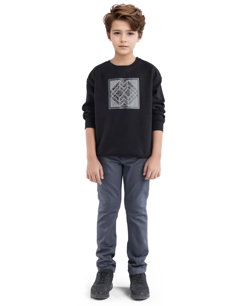 رير ونز Rare Ones Kids Crocen Black Cotton Full Sleeve Crew Neck HD Print Monogram Sweatshirt