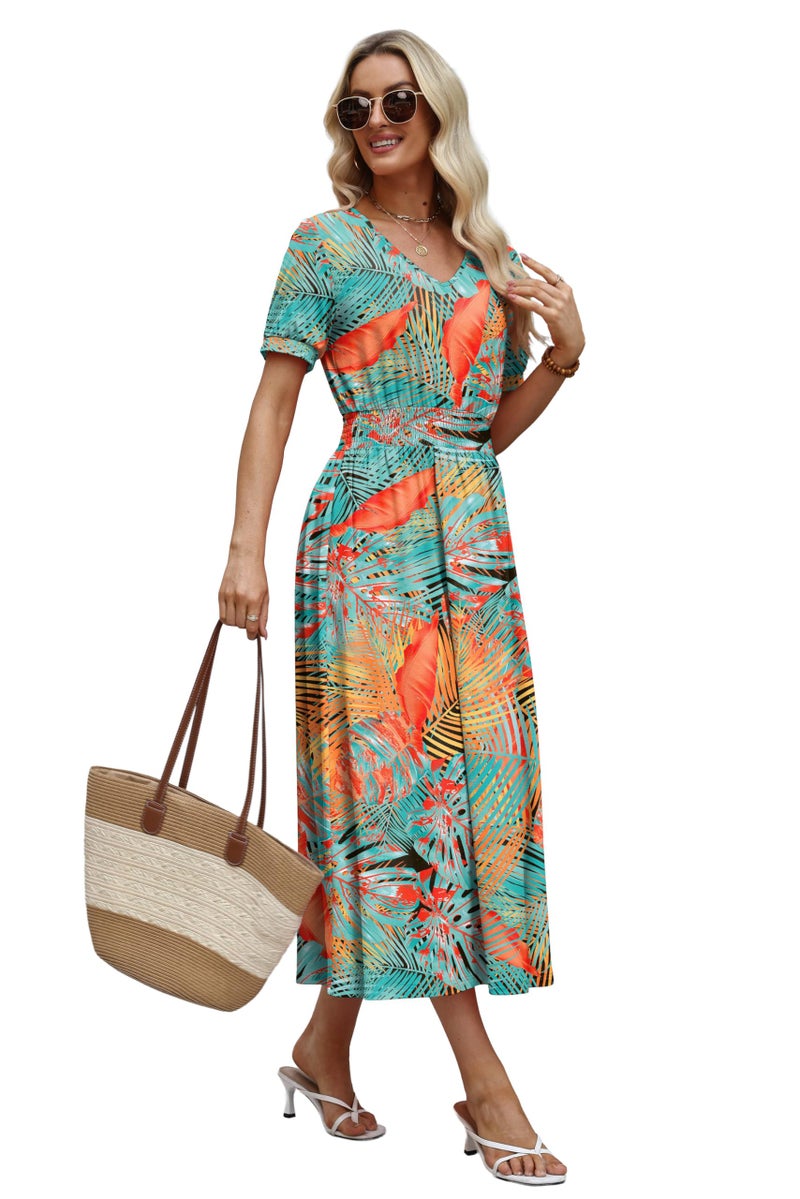 OFEEFAN Boho Maxi Dresses for Women Summer Ladies Midi Sundresses Long Casual Dress Spring Beach Vacation Outfits Fashion Clothing 2026 Trendy Resort Wear A Line Flowy Hawaiian 03 L - Image 4
