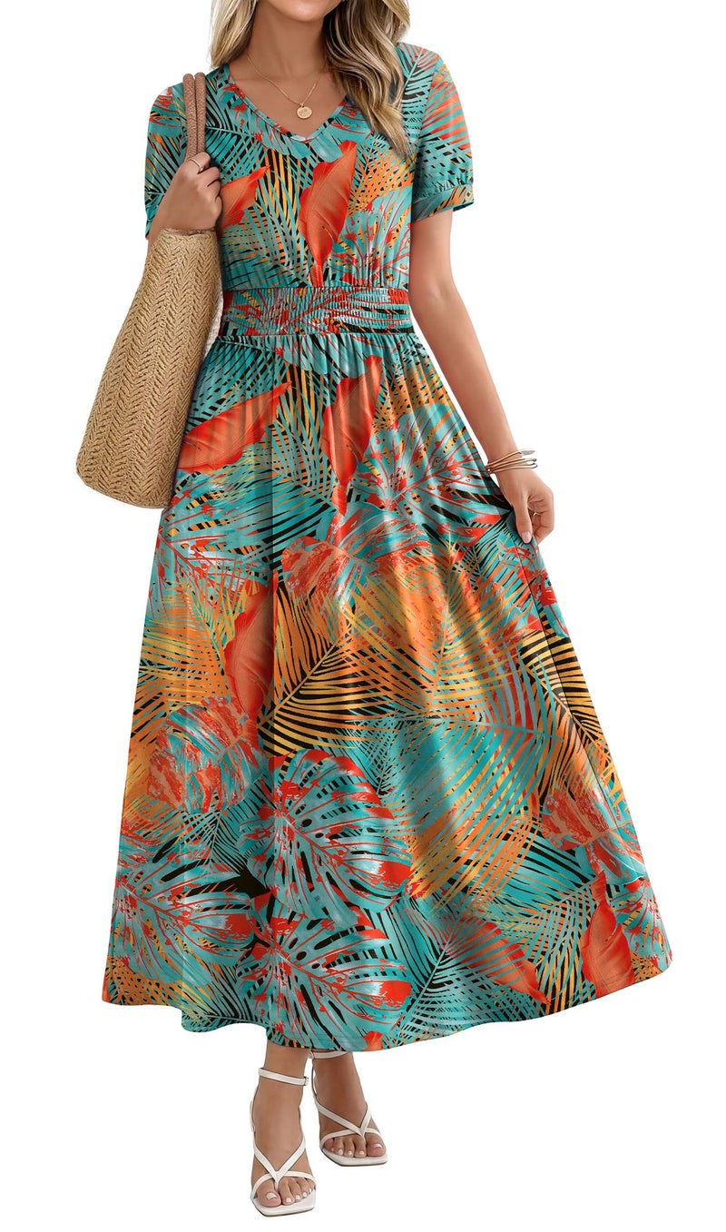 OFEEFAN Boho Maxi Dresses for Women Summer Ladies Midi Sundresses Long Casual Dress Spring Beach Vacation Outfits Fashion Clothing 2026 Trendy Resort Wear A Line Flowy Hawaiian 03 L - Image 1