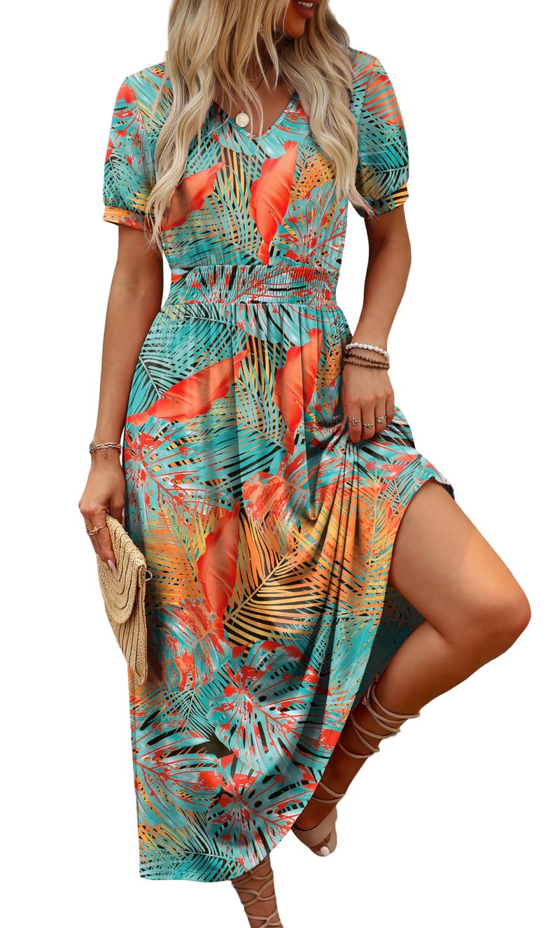 OFEEFAN Boho Maxi Dresses for Women Summer Ladies Midi Sundresses Long Casual Dress Spring Beach Vacation Outfits Fashion Clothing 2026 Trendy Resort Wear A Line Flowy Hawaiian 03 L - Image 3