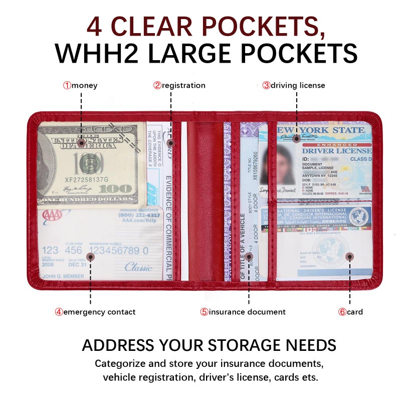 Peisicne Registration and Insurance Card Holder, Vehicle Glove Box Car Organizer with Magnetic Closure, Interior Car Accessories for Documents, Cards, License Storage, 1-Pack Red - Image 4