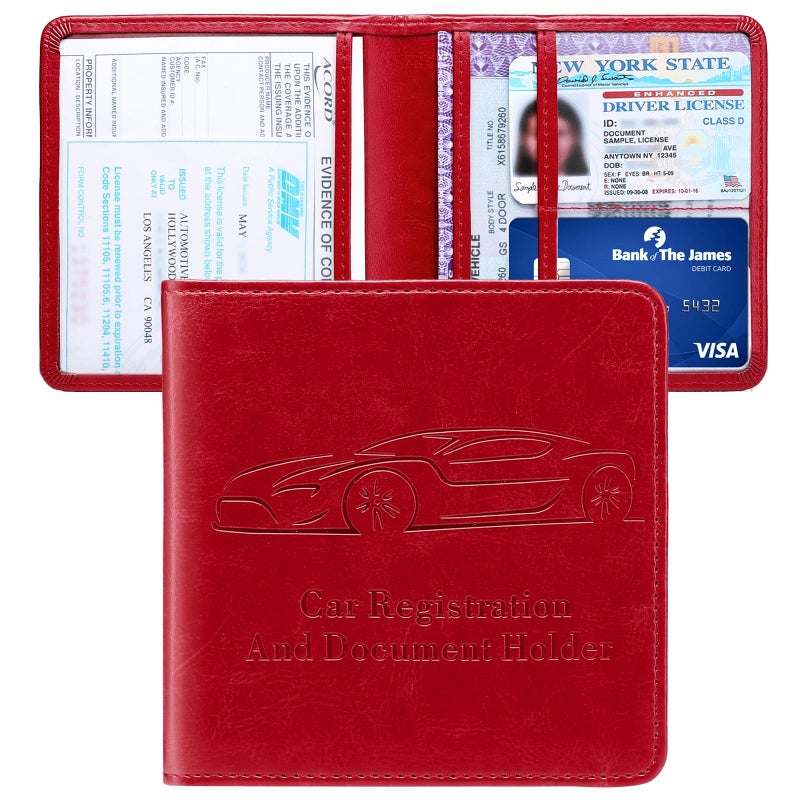 Peisicne Registration and Insurance Card Holder, Vehicle Glove Box Car Organizer with Magnetic Closure, Interior Car Accessories for Documents, Cards, License Storage, 1-Pack Red - Image 1