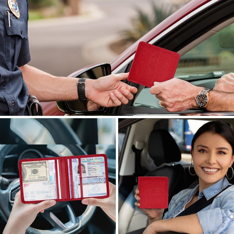 Peisicne Registration and Insurance Card Holder, Vehicle Glove Box Car Organizer with Magnetic Closure, Interior Car Accessories for Documents, Cards, License Storage, 1-Pack Red - Image 2