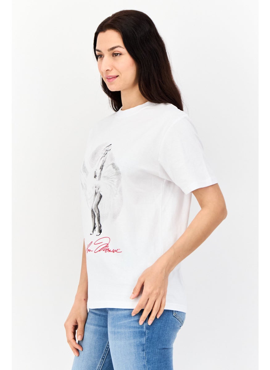 Marlyn Monroe Women Oversized Fit Crew Neck Graphic Print T-Shirt, White  - Image 4