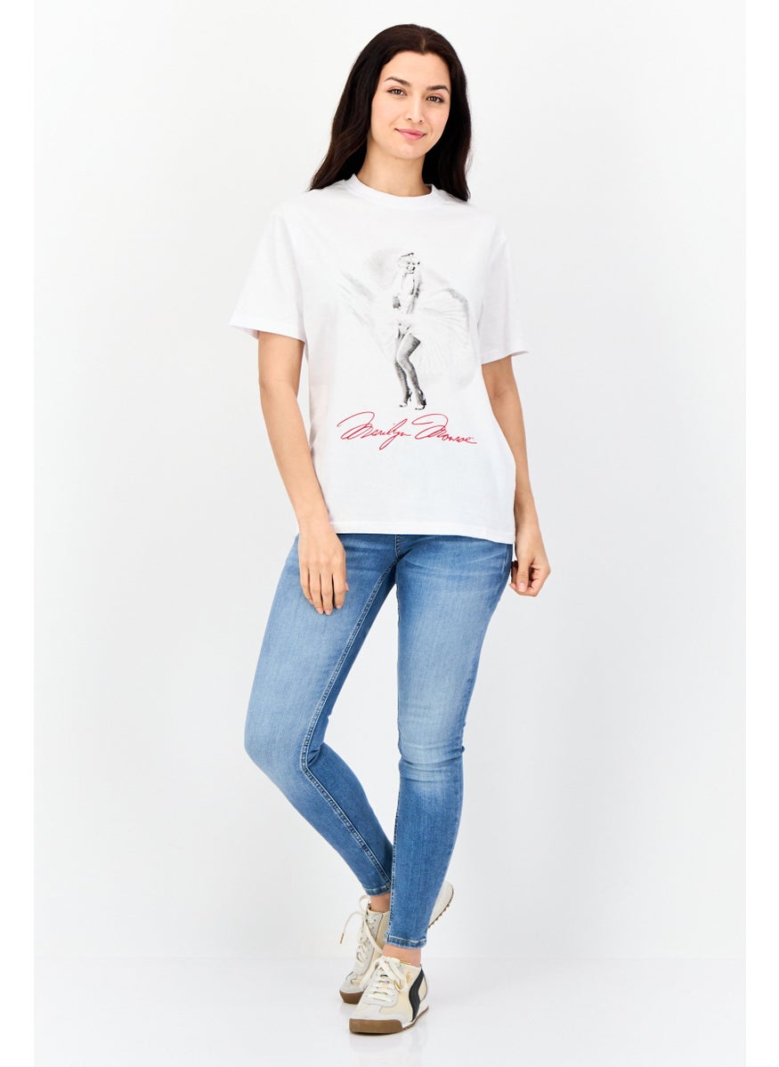 Marlyn Monroe Women Oversized Fit Crew Neck Graphic Print T-Shirt, White  - Image 2