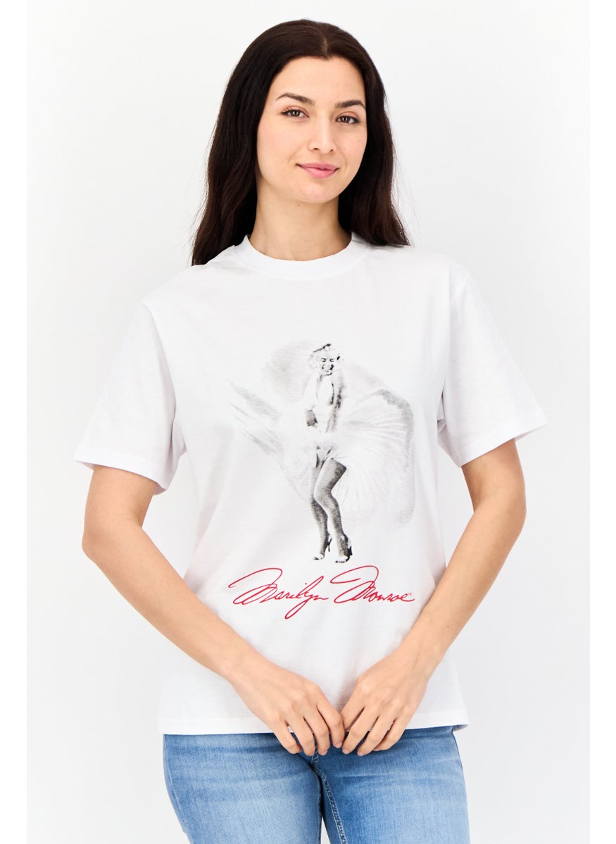 Marlyn Monroe Women Oversized Fit Crew Neck Graphic Print T-Shirt, White  - Image 1