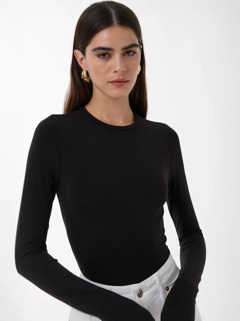 HICCUP Slim Fit Crew Neck Long Sleeve Top