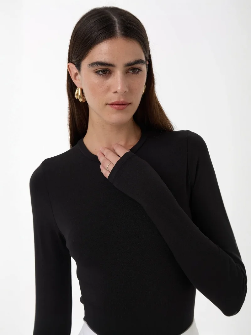 Hiccup Black Slim Fit Crew Neck Long Sleeve Top for Women | Best Price UAE