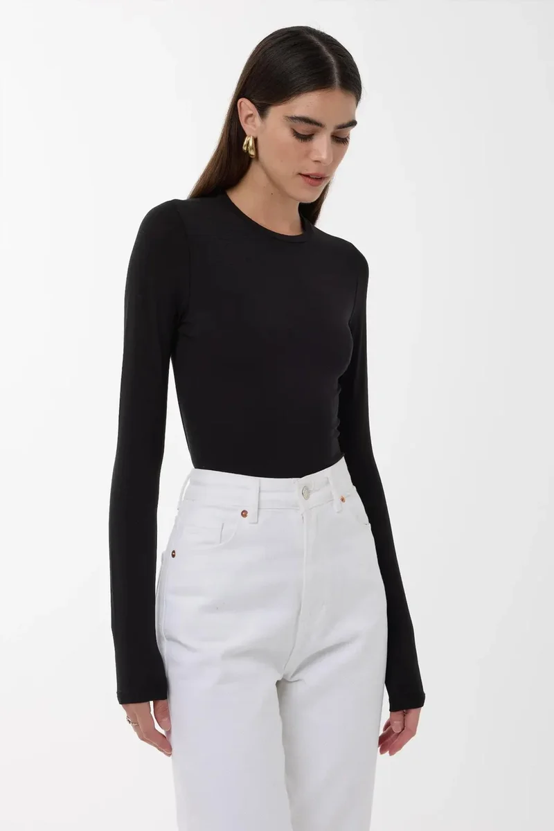 Hiccup Slim Fit Crew Neck Long Sleeve Top