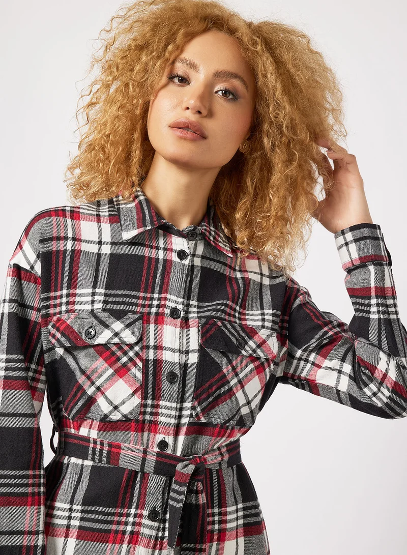 Pimkie Plaid Print Belted Shirt