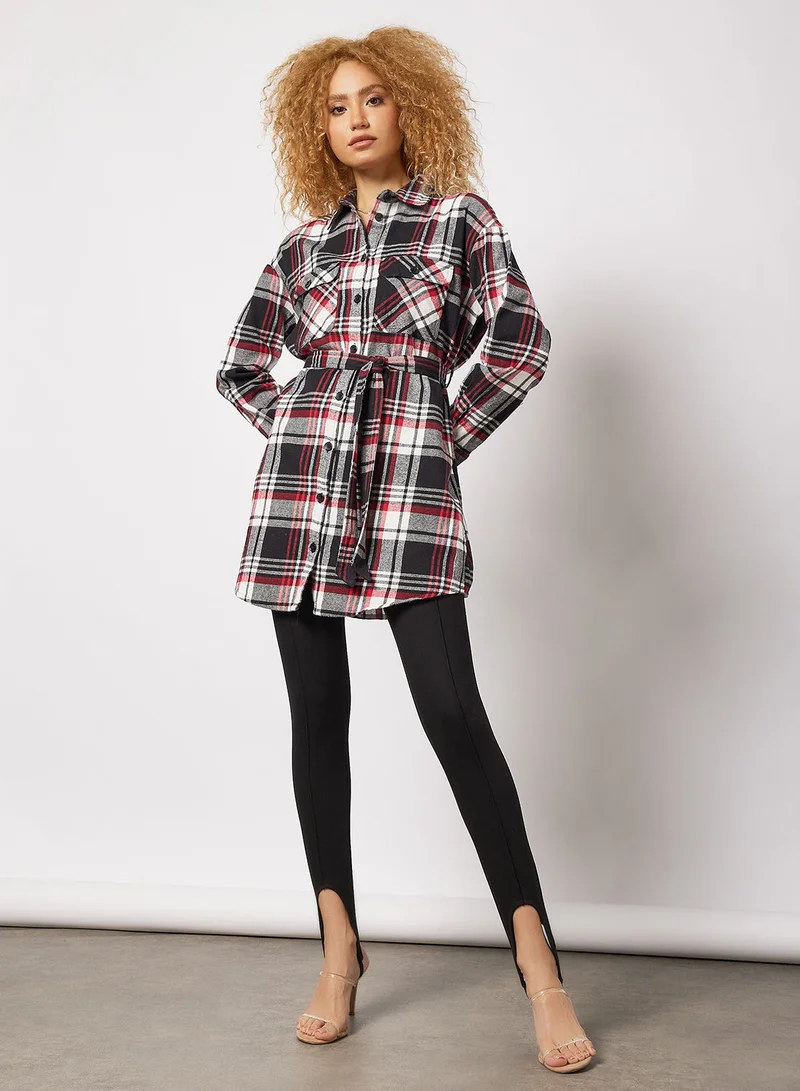 Pimkie Plaid Print Belted Shirt