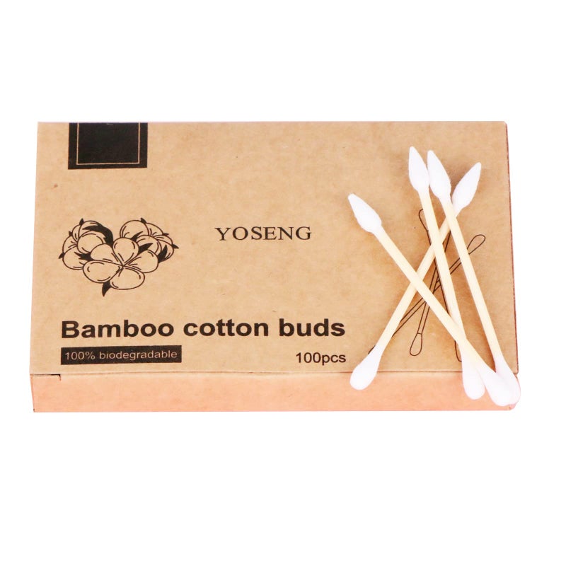 Yoseng Natural Bamboo Cotton Swabs EcoFriendly  Biodegradable  Comfortable and SoftTwo Tip Buds 2 Different Cotton BudsBamboo Cotton Swabs for Ears Cleaning and Makeup Zero Plastic 1 Pack of 100