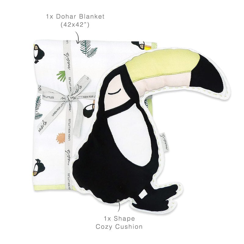 Masilo 100% Organic Cotton Muslin Baby Blanket with Toy for Newborn/Infant-Snuggle Blanket for babies-1xSnuggle Blanket (42 x 42),1xToy - Toucan - Image 4