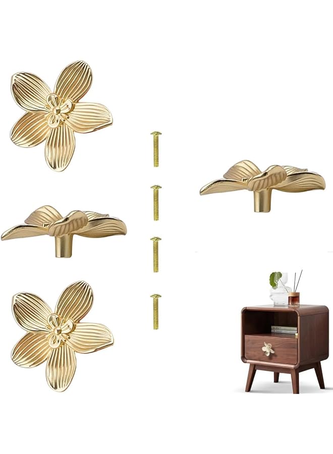 The Bros مقابض درج زهور ذهبية إبداعية بتلات لمطبخ الخزائن ومقابض الأدراج لأثاث الخزائن 4 قطع