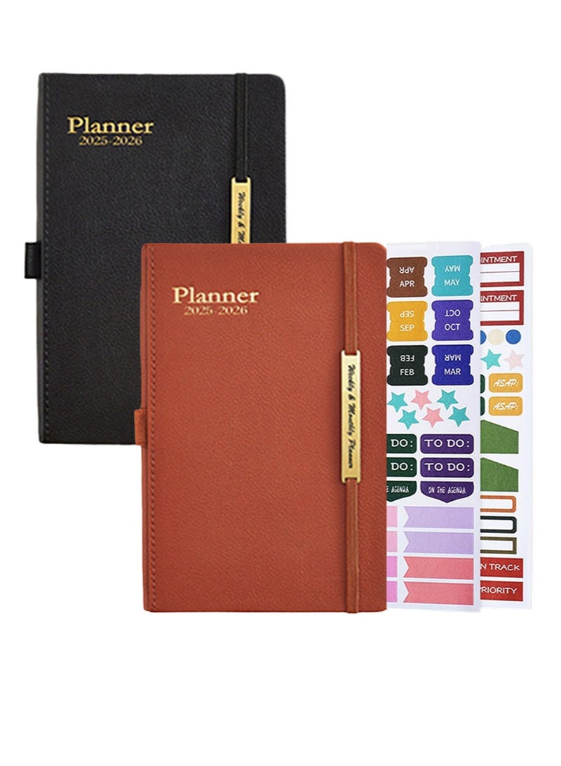 Aikanbo Planner 2025-2026，Month Weekly Planner Run January 2025 to June 2026，2025-2026 Planner with Pen Loop，Elastic Bond and Back Pocket，18 Months Planner，Monthly Planners 2025-2026(Brown + Black) - Image 1