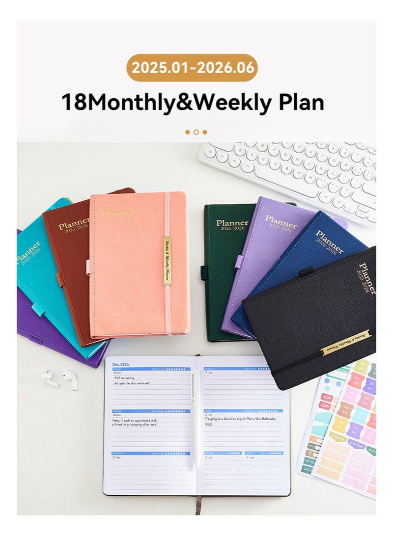 Aikanbo Planner 2025-2026，Month Weekly Planner Run January 2025 to June 2026，2025-2026 Planner with Pen Loop，Elastic Bond and Back Pocket，18 Months Planner，Monthly Planners 2025-2026(Brown + Black) - Image 2