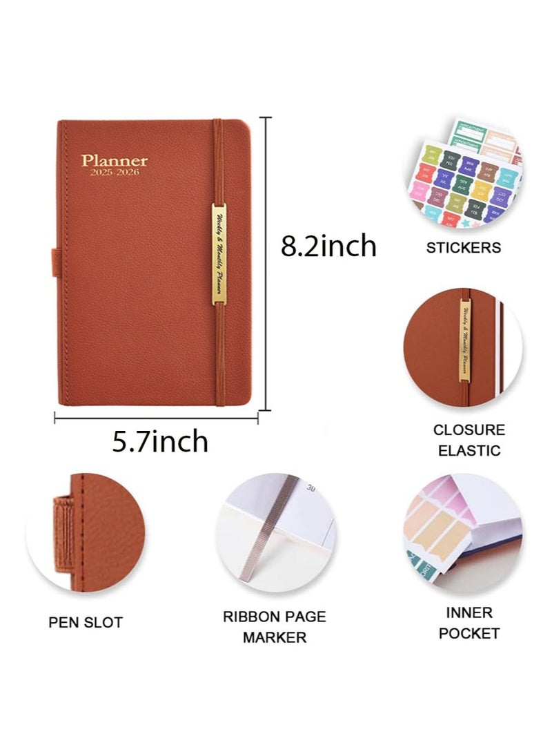 Aikanbo Planner 2025-2026，Month Weekly Planner Run January 2025 to June 2026，2025-2026 Planner with Pen Loop，Elastic Bond and Back Pocket，18 Months Planner，Monthly Planners 2025-2026(Brown + Black) - Image 4