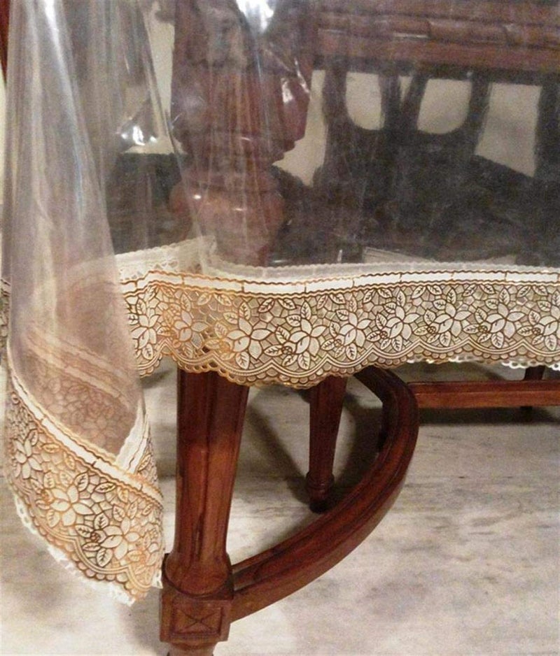 ans 10 Seater Dinning Table Cover Large Size 60x108 inch Golden Lace Clear Sheet Rectangle Easy to Clean Dinning Table Cover for Large Size - Image 2