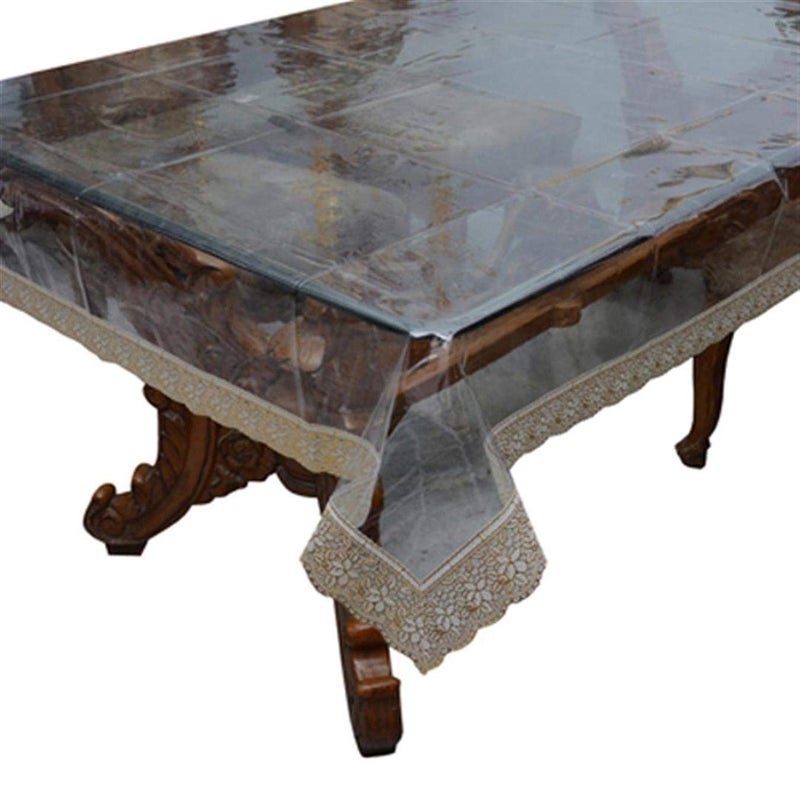 ans 10 Seater Dinning Table Cover Large Size 60x108 inch Golden Lace Clear Sheet Rectangle Easy to Clean Dinning Table Cover for Large Size - Image 1