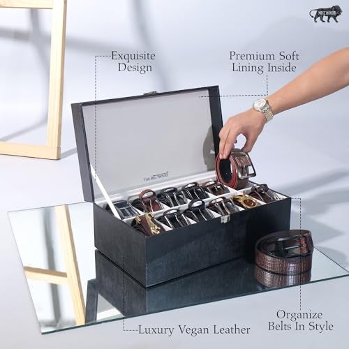 La Trove 12 Slot Belt Organizer Box for Men | Belt Storage & Display Case | Belt Holder Organizer for Wardrobe Closet | Gift Box for Leather Belts | Black - Image 3