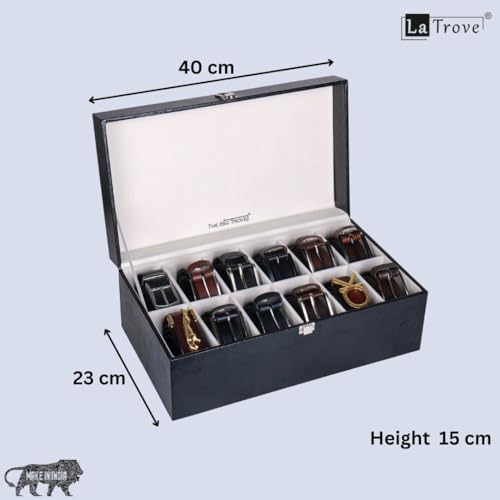 La Trove 12 Slot Belt Organizer Box for Men | Belt Storage & Display Case | Belt Holder Organizer for Wardrobe Closet | Gift Box for Leather Belts | Black - Image 4