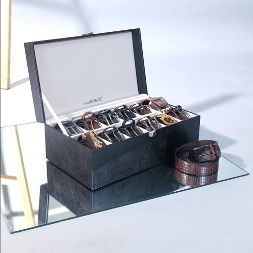 La Trove 12 Slot Belt Organizer Box for Men | Belt Storage & Display Case | Belt Holder Organizer for Wardrobe Closet | Gift Box for Leather Belts | Black - Image 1