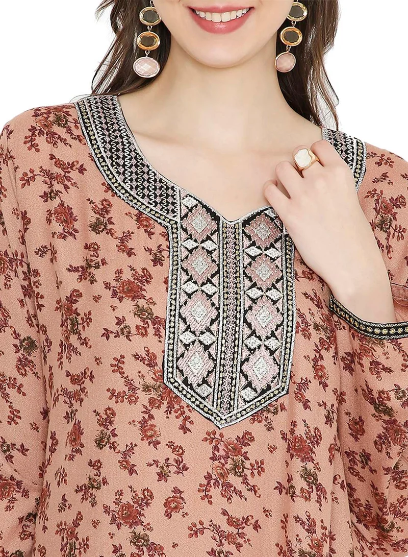 HANA & SARA ELEGANT FLORAL PRINTED WITH UNIQUE THREAD EMBROIDERY AND STONE WORK FARASHA JALABIYA KAFTAN
