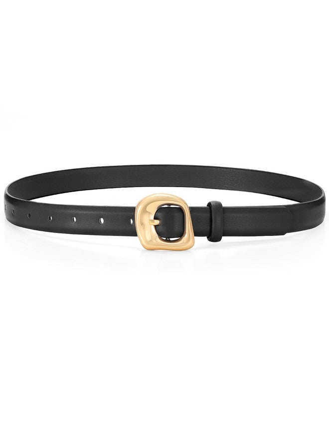 WHIPPY Skinny Women Leather Belt Ladies Thin Waist Belts for Dresses Jeans Pants Bright Gold Buckle Black, S - Image 1