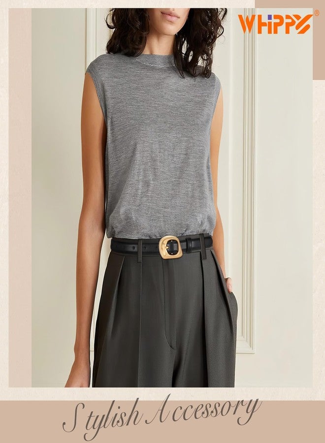 WHIPPY Skinny Women Leather Belt Ladies Thin Waist Belts for Dresses Jeans Pants Bright Gold Buckle Black, S - Image 2