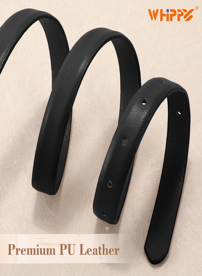 WHIPPY Skinny Women Leather Belt Ladies Thin Waist Belts for Dresses Jeans Pants Bright Gold Buckle Black, S - Image 4