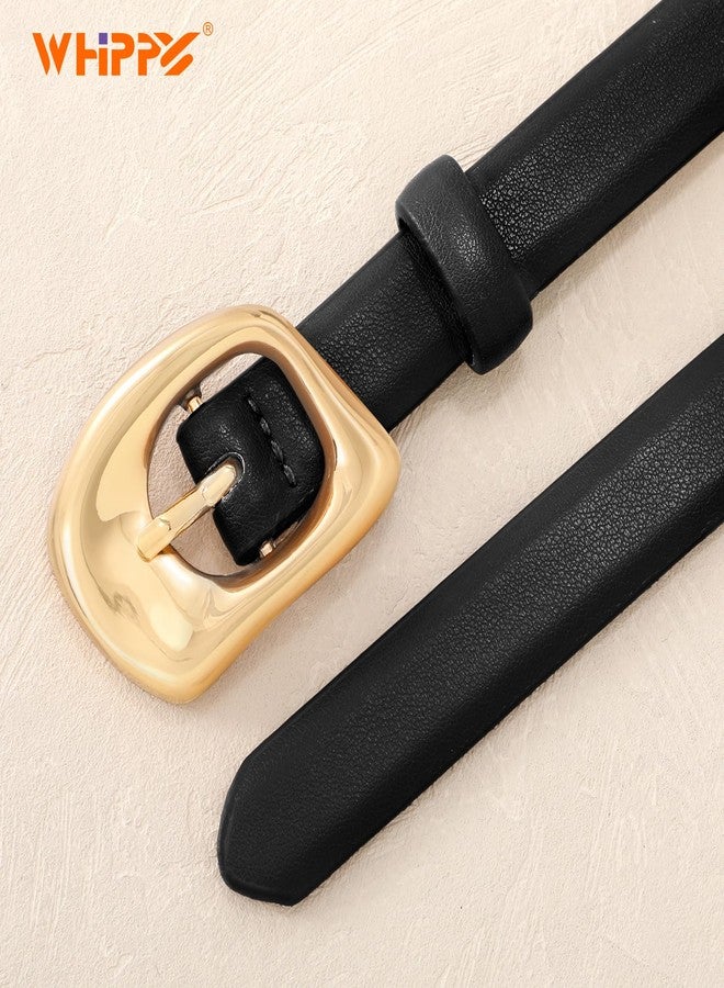 WHIPPY Skinny Women Leather Belt Ladies Thin Waist Belts for Dresses Jeans Pants Bright Gold Buckle Black, S - Image 3