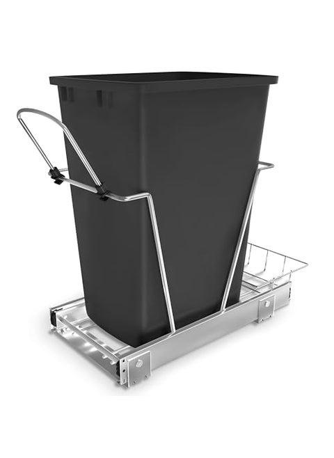RevAShelf Pullout Trash Can for Kitchen Cabinets 35 Qt Garbage Waste Recycling Bin with Full Extension Slides Black RV12KD18C S