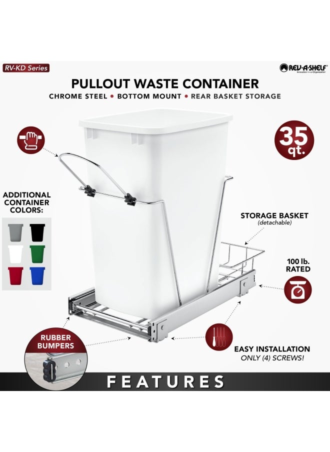 RevAShelf Pullout Trash Can for Kitchen Cabinets 35 Qt Garbage Waste Recycling Bin with Full Extension Slides Black RV12KD18C S