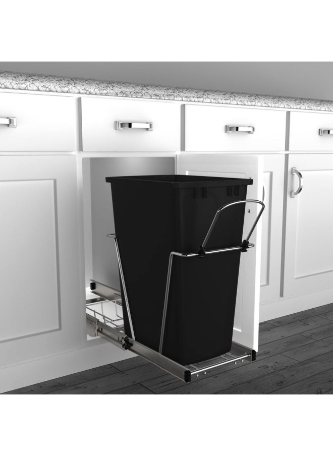 RevAShelf Pullout Trash Can for Kitchen Cabinets 35 Qt Garbage Waste Recycling Bin with Full Extension Slides Black RV12KD18C S