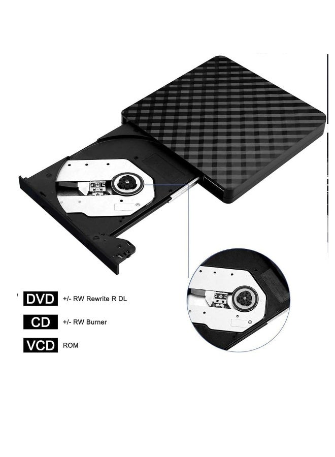 External DVD Drive, USB 3.0 CD/DVD +/-RW Drive Portable CD DVD Player Burner Reader Writer, Slim Optical CD ROM Drive for Laptop Desktop PC Windows 10/8/7/XP/Linux/Vista(Black)  - Image 1