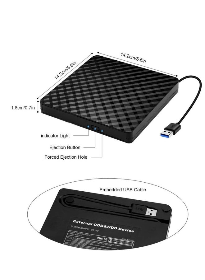 External DVD Drive, USB 3.0 CD/DVD +/-RW Drive Portable CD DVD Player Burner Reader Writer, Slim Optical CD ROM Drive for Laptop Desktop PC Windows 10/8/7/XP/Linux/Vista(Black)  - Image 3