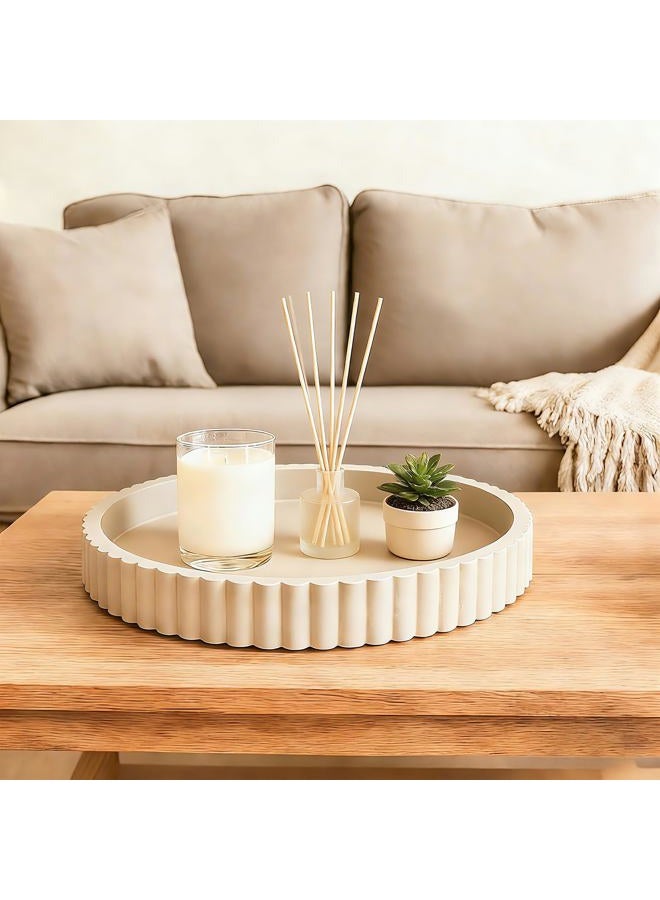 HUGZNLFEI Round Decorative Tray for Coffee Table Decor - Resin Modern Table Centerpieces Decorative Trays for Kitchen, Dining, Living Room, Home, Christmas Decor - Gray - Image 1