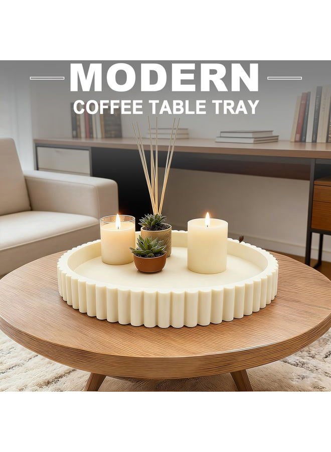 HUGZNLFEI Round Decorative Tray for Coffee Table Decor - Resin Modern Table Centerpieces Decorative Trays for Kitchen, Dining, Living Room, Home, Christmas Decor - Gray - Image 3