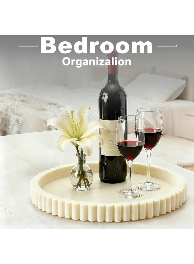 HUGZNLFEI Round Decorative Tray for Coffee Table Decor - Resin Modern Table Centerpieces Decorative Trays for Kitchen, Dining, Living Room, Home, Christmas Decor - Gray - Image 5