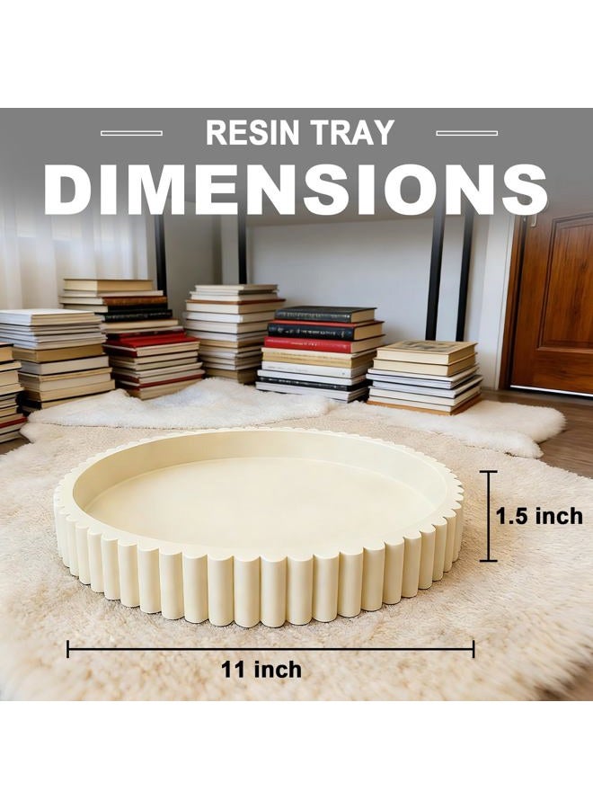 HUGZNLFEI Round Decorative Tray for Coffee Table Decor - Resin Modern Table Centerpieces Decorative Trays for Kitchen, Dining, Living Room, Home, Christmas Decor - Gray - Image 2