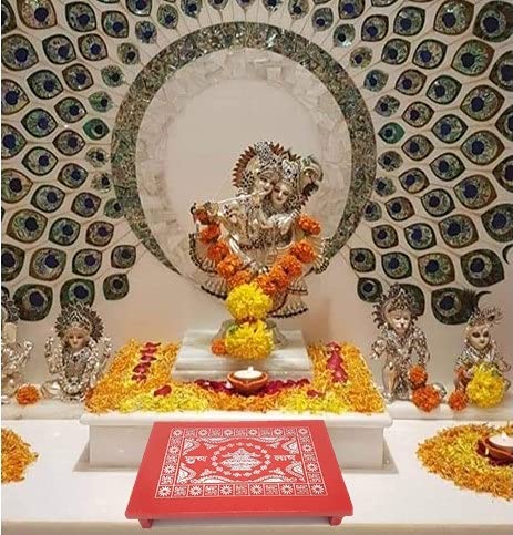 PGen Size15x21 Inch Large Painted Ganpati Puja Chowki Path Patla Chaurang Bajot Plywood Pooja Chowki 15x21 Large - Image 3