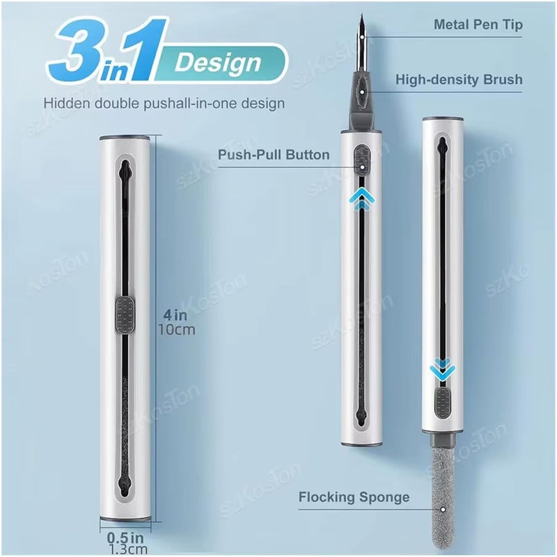 Brain Freezer Earphone Earpod Cleaning Pen, Earbuds, Headphones, Wireless Earphones, 3-in-1 Multifunctional Cleaning Kit, Metal Pen, Sponge & Brush, Cleans Keyboards Laptops Mobiles, (White) - Image 5