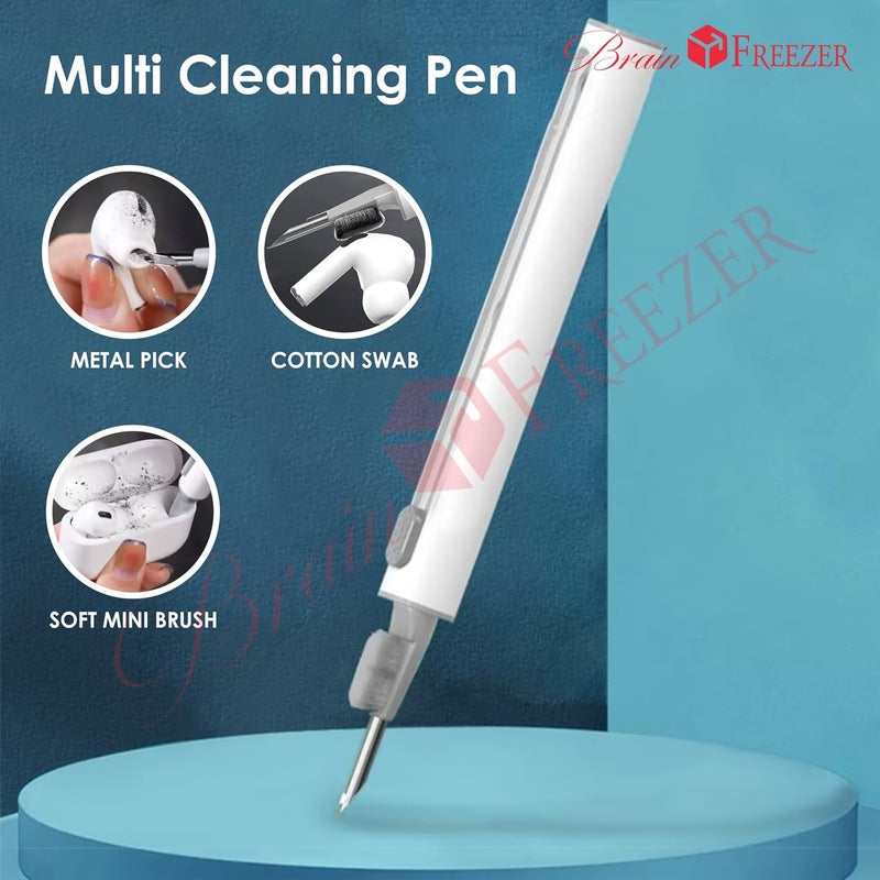 Brain Freezer Earphone Earpod Cleaning Pen, Earbuds, Headphones, Wireless Earphones, 3-in-1 Multifunctional Cleaning Kit, Metal Pen, Sponge & Brush, Cleans Keyboards Laptops Mobiles, (White) - Image 4