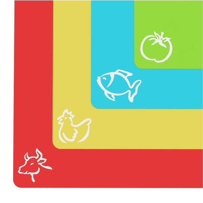 4 Piece Flexible Plastic Cutting Boards For Kitchen BPA Free Plastic Cutting Mats For Kitchen  Extra Thick Chopping Mats  Each Board Mat Color Coded With Food Icons  Non Slip Back Dishwasher Safe