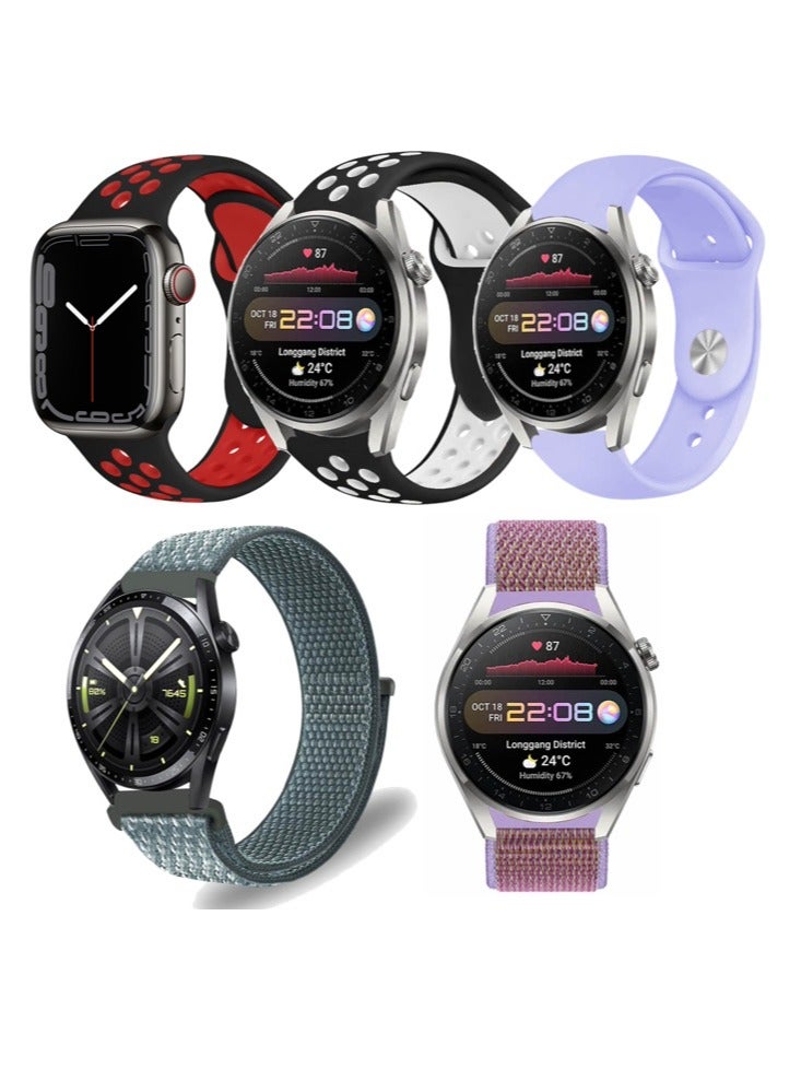Perfii 5pcs Watchband Bundle Compatible with all Samsung, Huawei, Amazfit, Fitbit and Honor with 22mm band size - Image 1