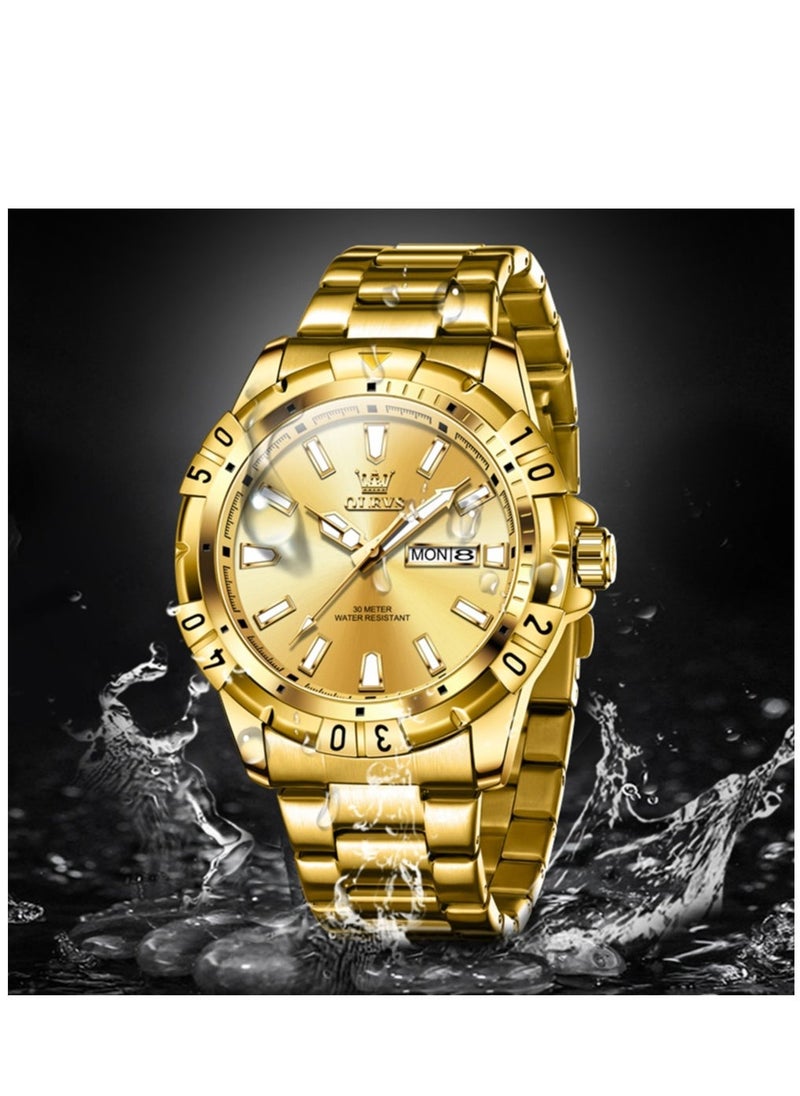 OLEVS Watches for Men Quartz Stainless Steel Water Resistant Watch 42mm Gold 5560 - Image 1