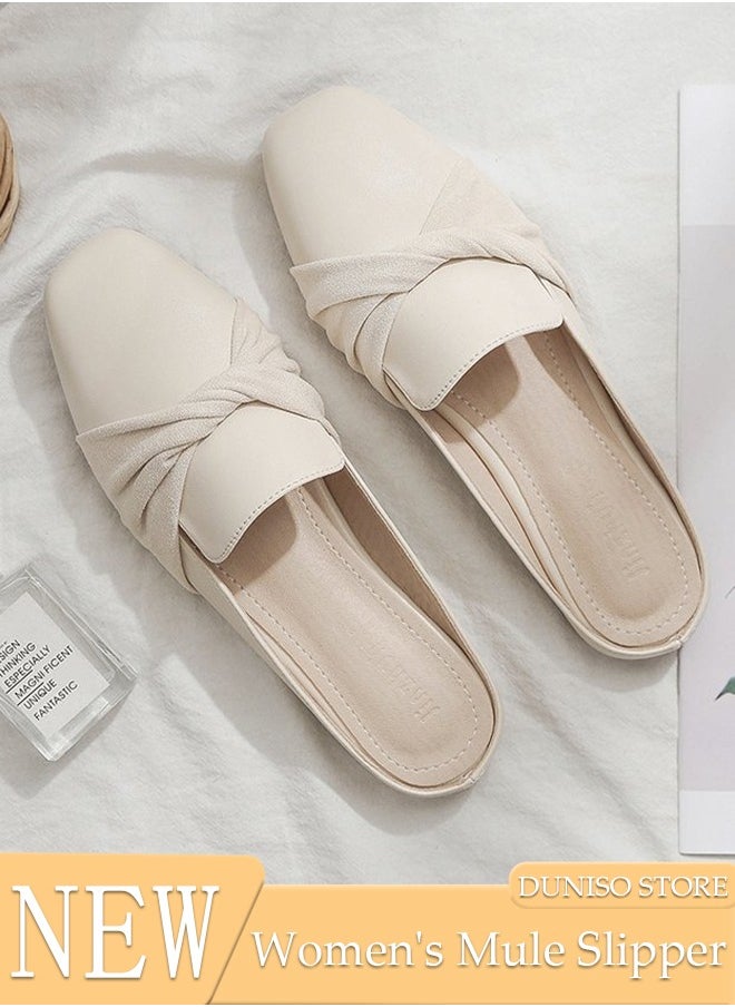 DUNISO - Women's Flat Mules Closed Toe Sandals Fashion Flats Square Toe Slip Comfortable Women Slippers Backless Slip On Loafer Shoes for Indoor & Outdoor - Image 1