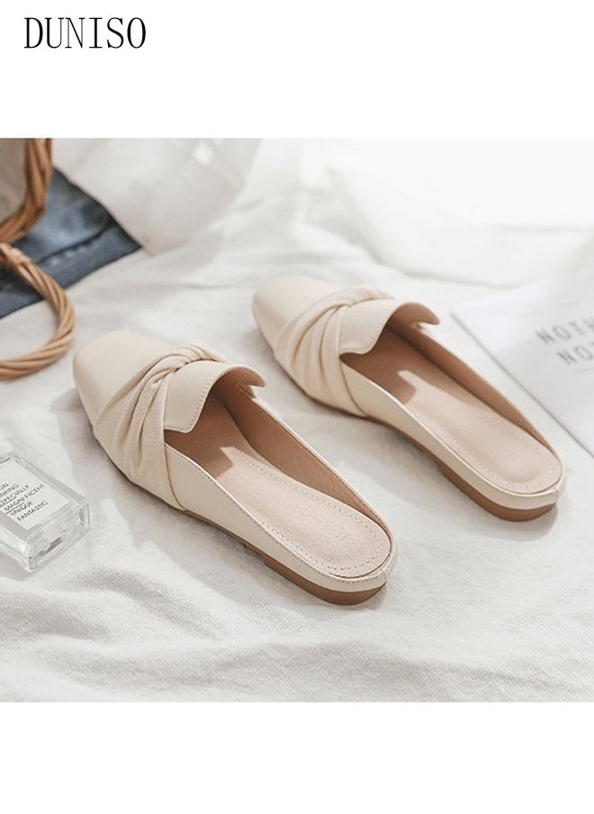 DUNISO - Women's Flat Mules Closed Toe Sandals Fashion Flats Square Toe Slip Comfortable Women Slippers Backless Slip On Loafer Shoes for Indoor & Outdoor - Image 1