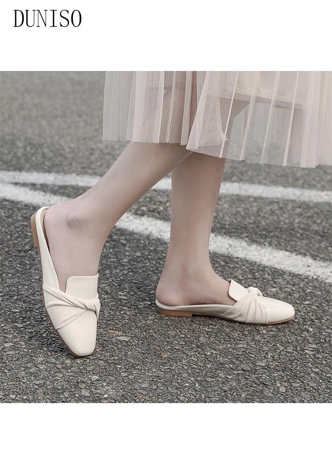 DUNISO - Women's Flat Mules Closed Toe Sandals Fashion Flats Square Toe Slip Comfortable Women Slippers Backless Slip On Loafer Shoes for Indoor & Outdoor - Image 1