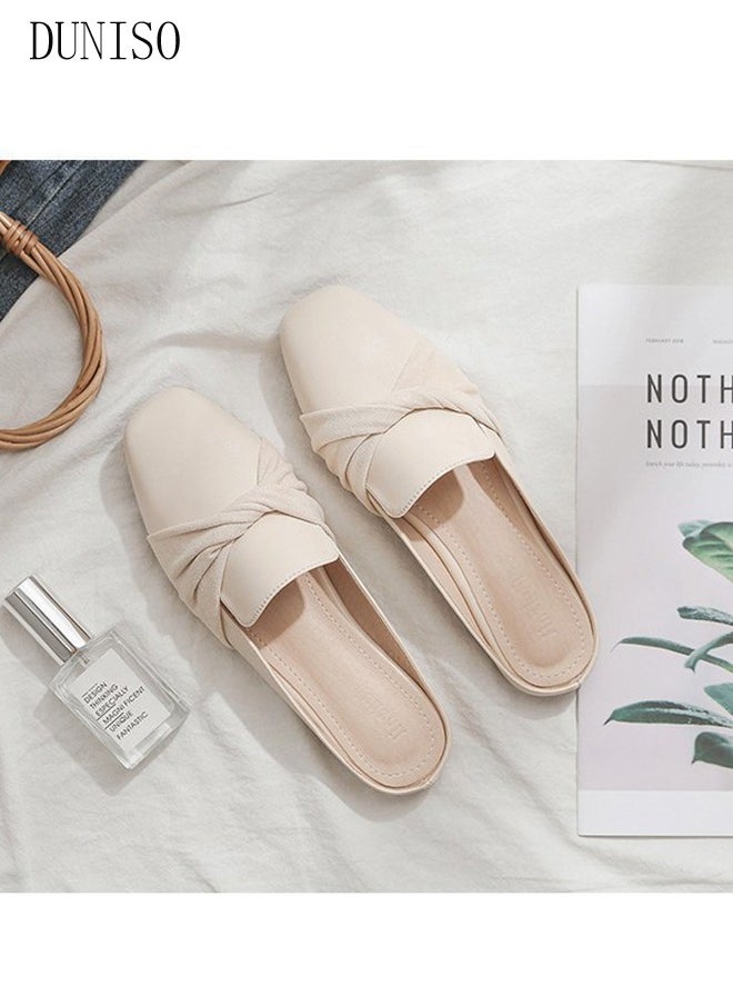 DUNISO - Women's Flat Mules Closed Toe Sandals Fashion Flats Square Toe Slip Comfortable Women Slippers Backless Slip On Loafer Shoes for Indoor & Outdoor - Image 1